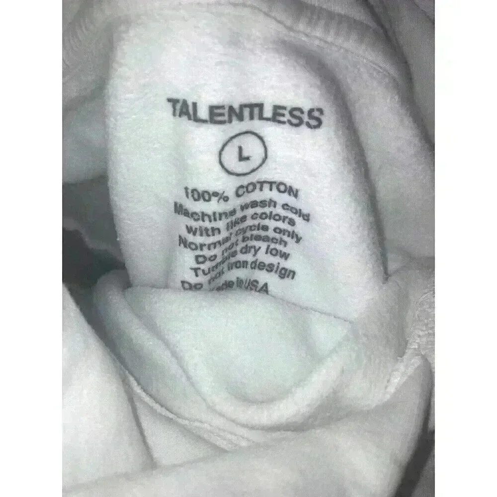 Talentless Less Talent Logo Hoodie White Women’s Size L
